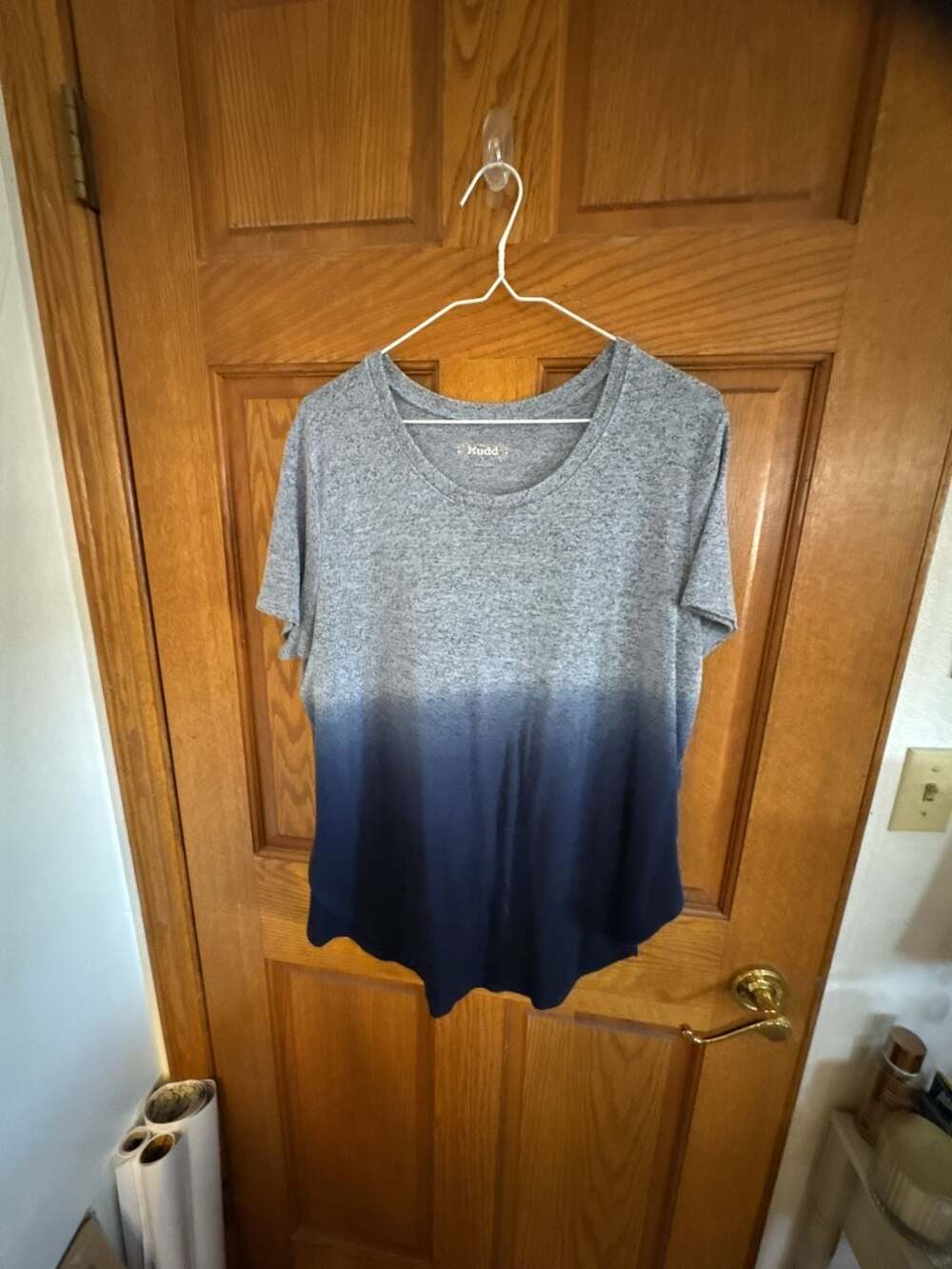 Mudd Gray and Blue Ombre Dip Dye Short Sleeve Scoop Neck T-Shirt Size L